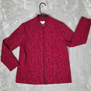 Draper's & Damon's Petites Red Full Zip Jacket Metallic Thread Textured